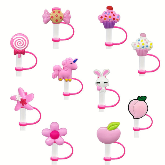 10pcs Cartoon Silicone Straw Covers Reusable Straw Plugs for Cups