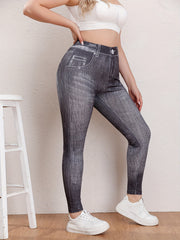  Denim Print High Rise Skinny Trousers