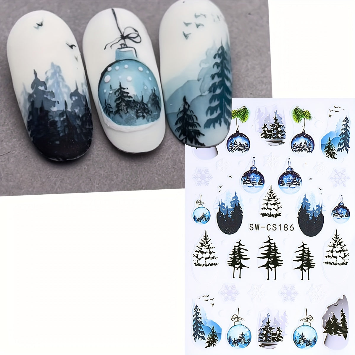 5pcs Christmas Nail Art Stickers Snowman Candy Cane Self Adhesive Embell