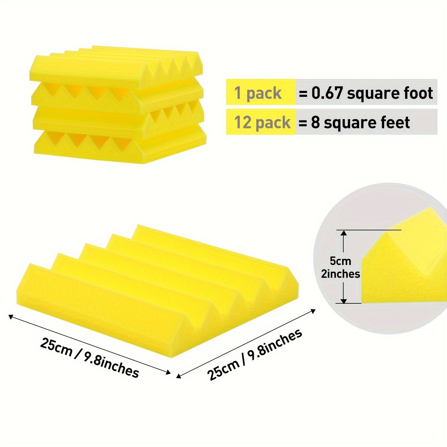 12pcs Yellow High Density Triangular Groove Sound Insulation Cotton