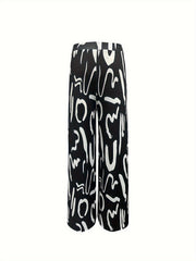  Graffiti Print Wide Leg Trousers