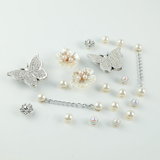 Pearl Flower Silver Butterfly Shoe Accessories Set