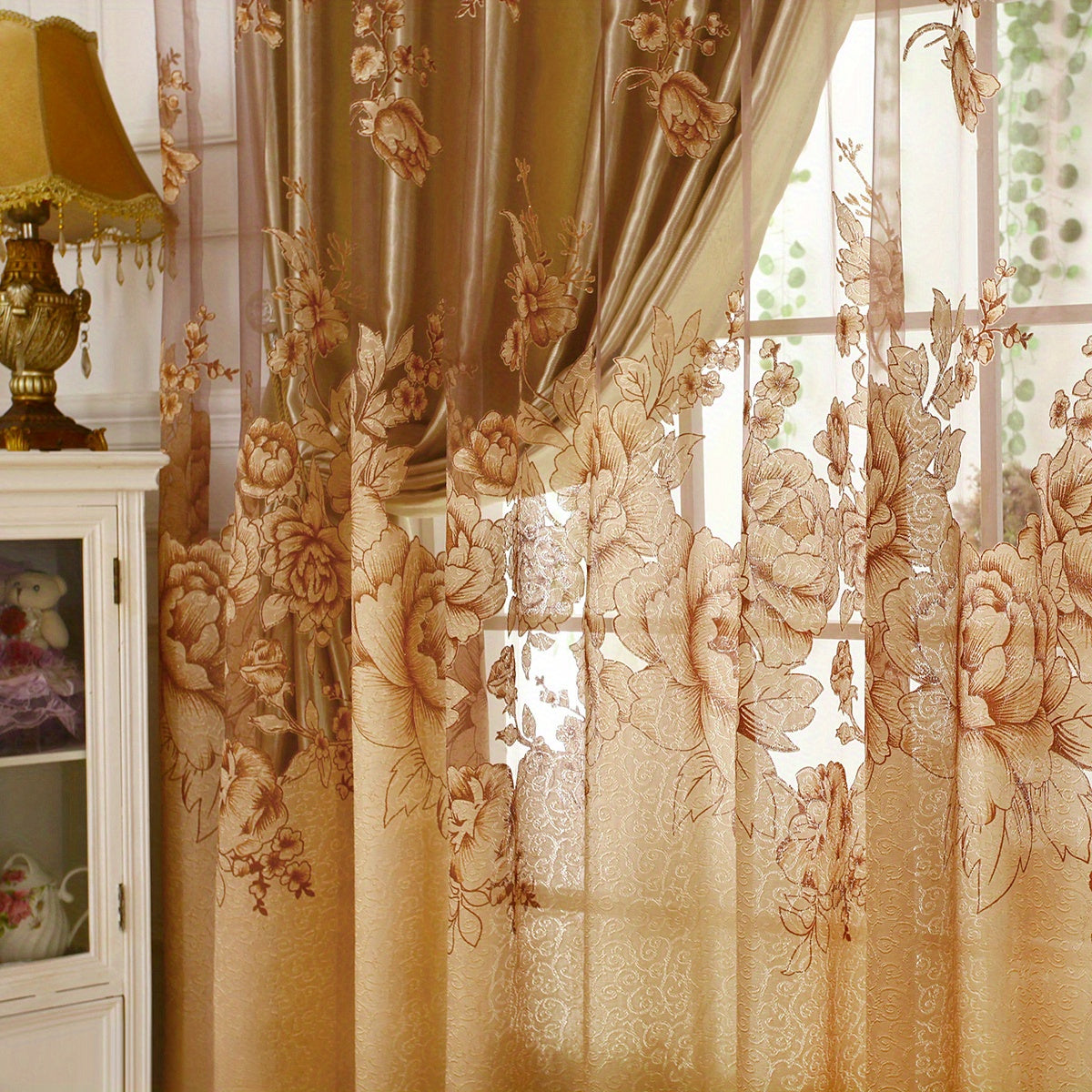 Flower Pattern Sheer Curtain for Living Room