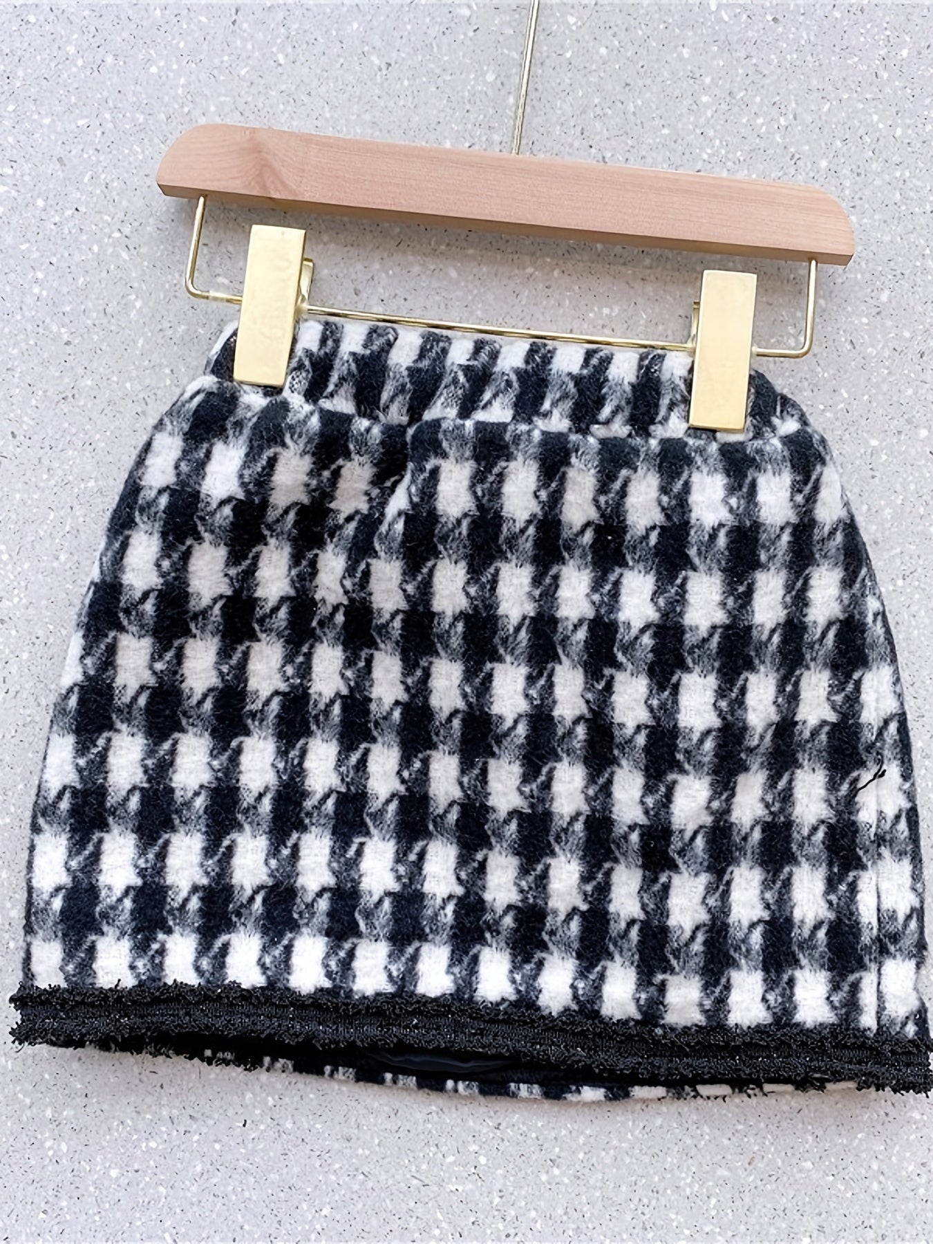 Girl's Houndstooth 2pcs Button Front Coat & Skirt Set Outfits