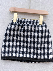 Girl's Houndstooth 2pcs Button Front Coat & Skirt Set Outfits