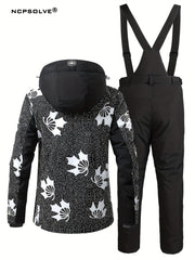 Geometric Print Ski Set Long Sleeves Hooded Jacket & Trouser Ski Suit