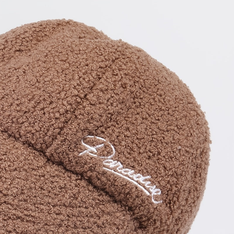 Letter Embroidery Baseball Cap Lamb Wool Winter Fisherman's Hat