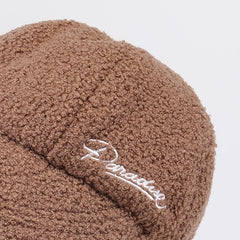 Letter Embroidery Baseball Cap Lamb Wool Winter Fisherman's Hat