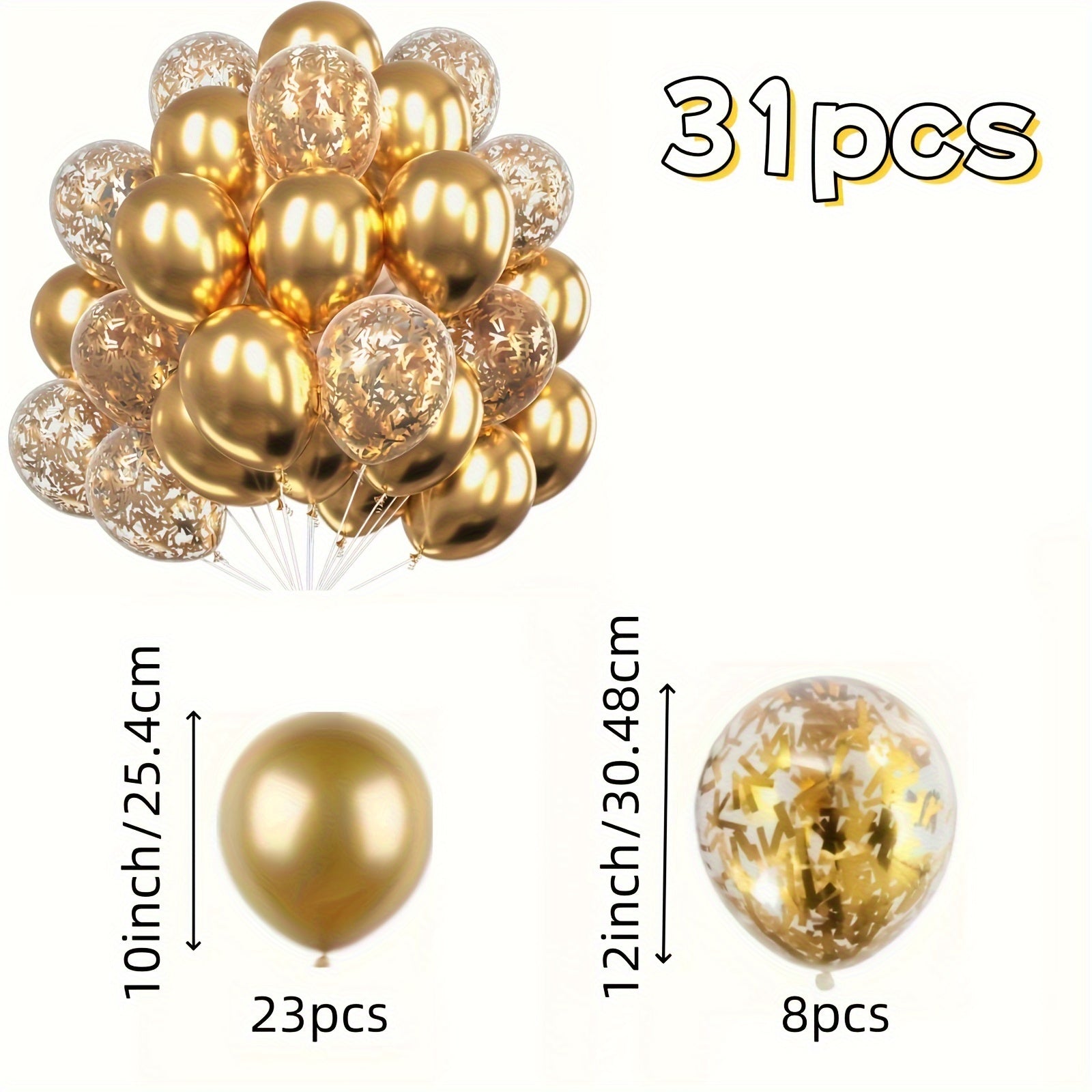 31pcs Golden Balloons Set for Celebrations Metallic and Confetti Emulsion