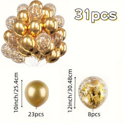 31pcs Golden Balloons Set for Celebrations Metallic and Confetti Emulsion