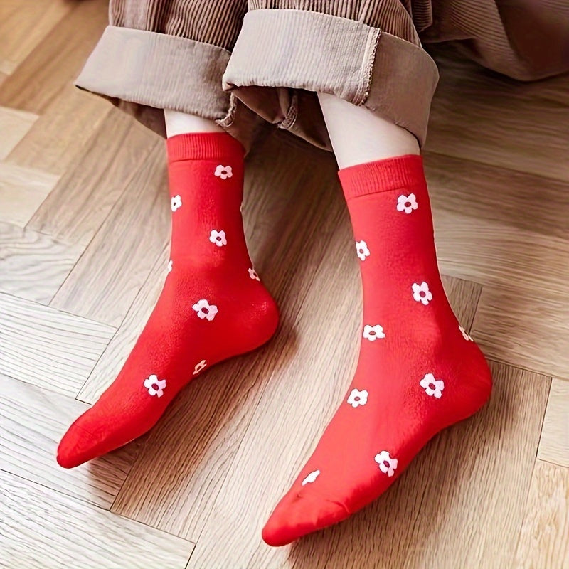 5 Pairs Floral & Polka Dot Socks Soft Mid Tube Women's Stockings