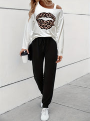 Lips Print Long Sleeve Top & Jogger Pants Set
