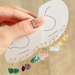 6 Pairs Natural Raw Stone Hoop Earrings for Women Girls