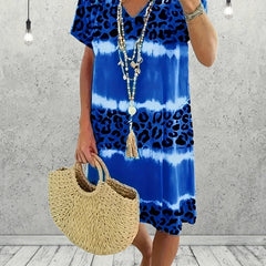  Tie Dye Leopard V Neck Dress