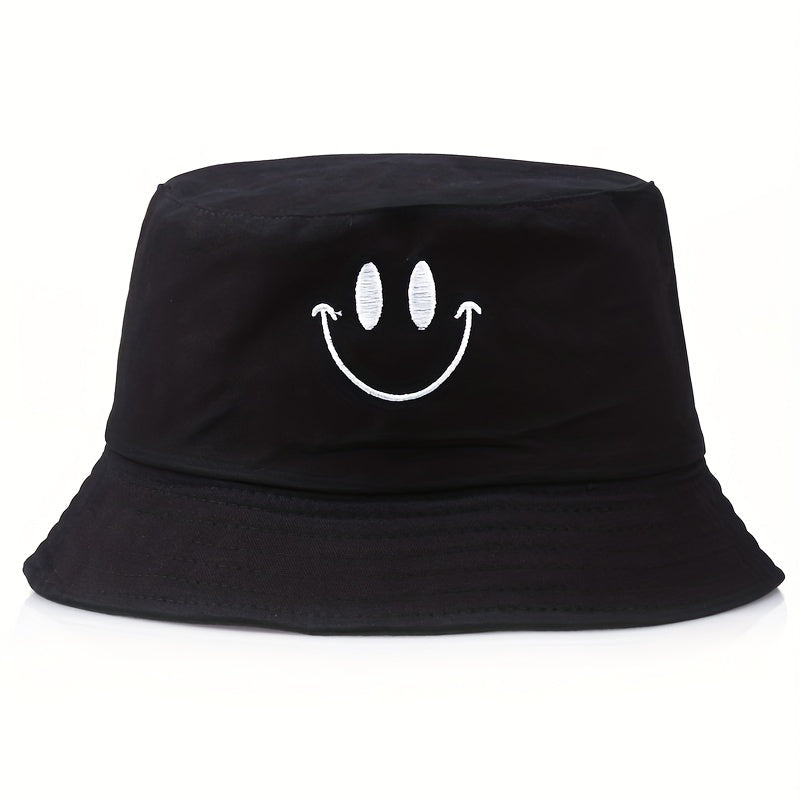 Happy Face Embroidery Bucket Hat Sun Protection Sunshade Hat