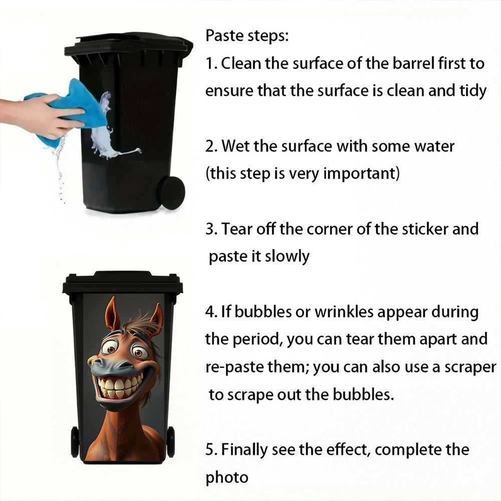 Funny Horse & Donkey Trash Can Sticker Indoor/Outdoor Decal
