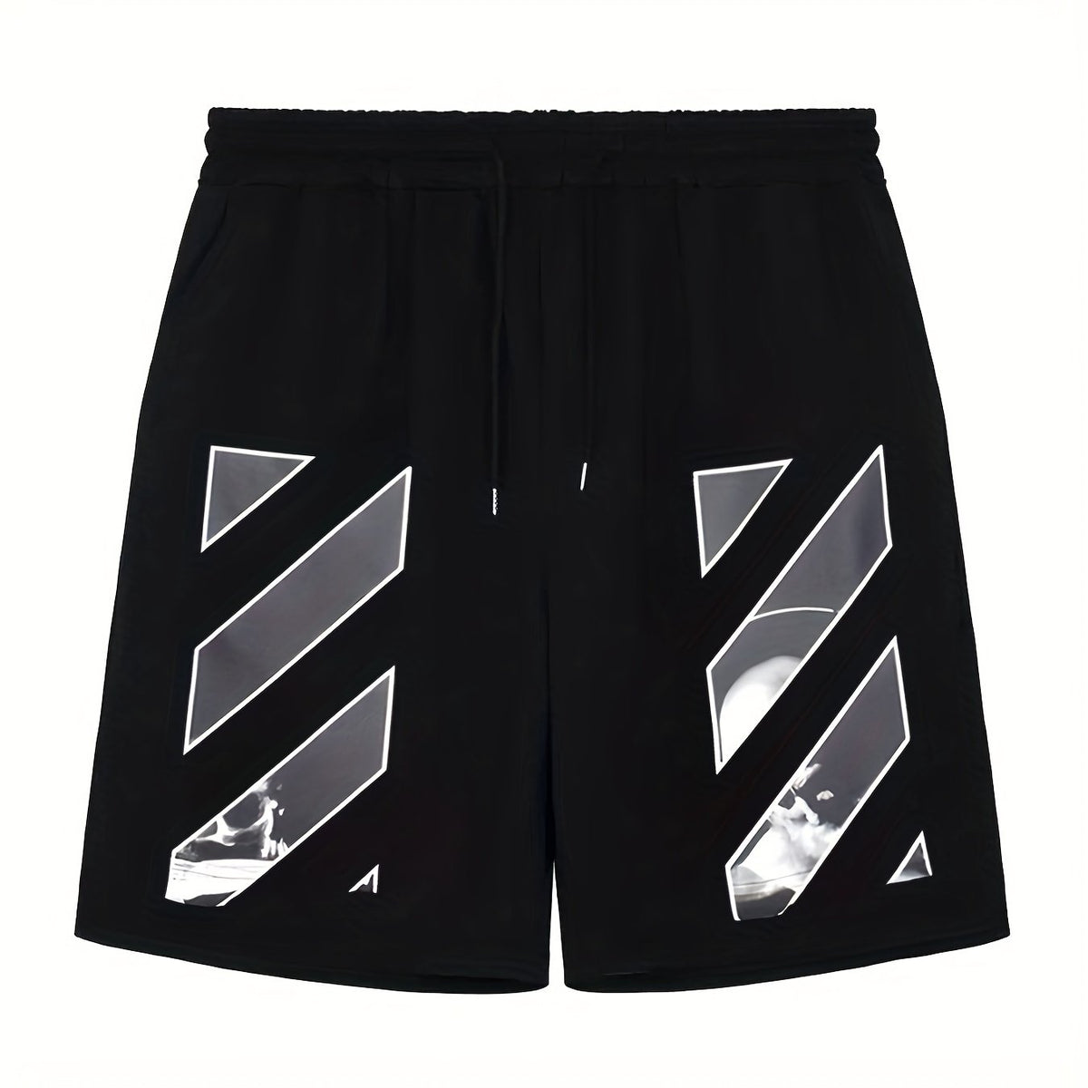Solid Stripe Pattern Comfy Shorts Men's Drawstring Shorts