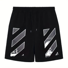 Solid Stripe Pattern Comfy Shorts Men's Drawstring Shorts
