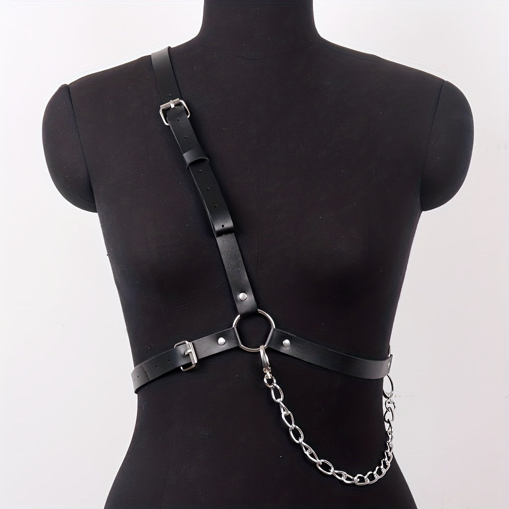Chain Tassel Harness Belt PU Leather Waistband Body Harness