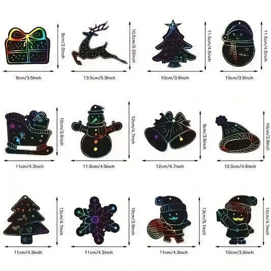 48pcs Scratch Paper DIY Christmas Ornaments Magic Scratch Off Cards Paper