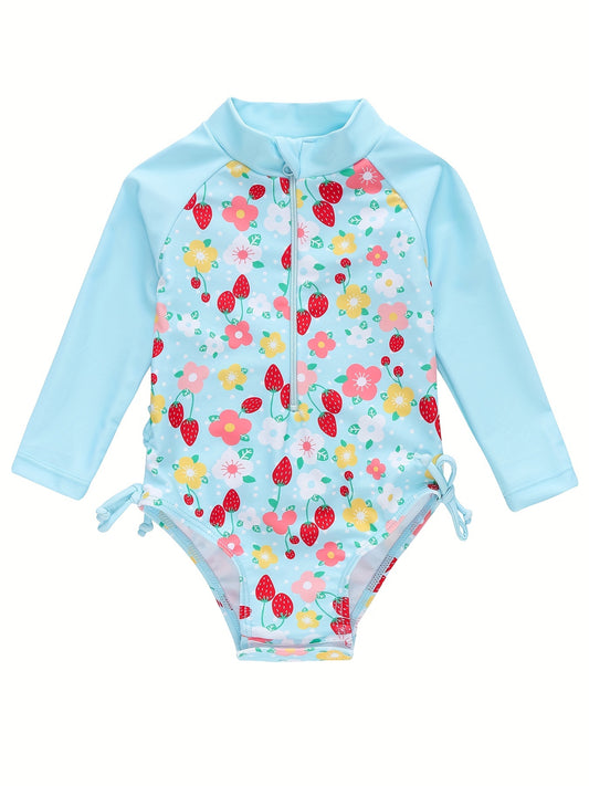 Baby Girls Floral Zipper One Piece Swimsuit