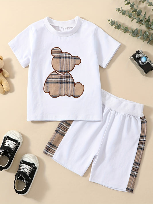 Baby Boys Cotton Plaid Bear Tee & Shorts Set for Spring Summer