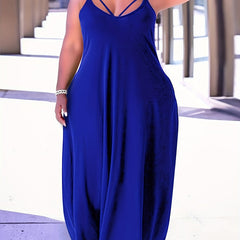 Solid Round Neck Cut Out Maxi Cami Dress