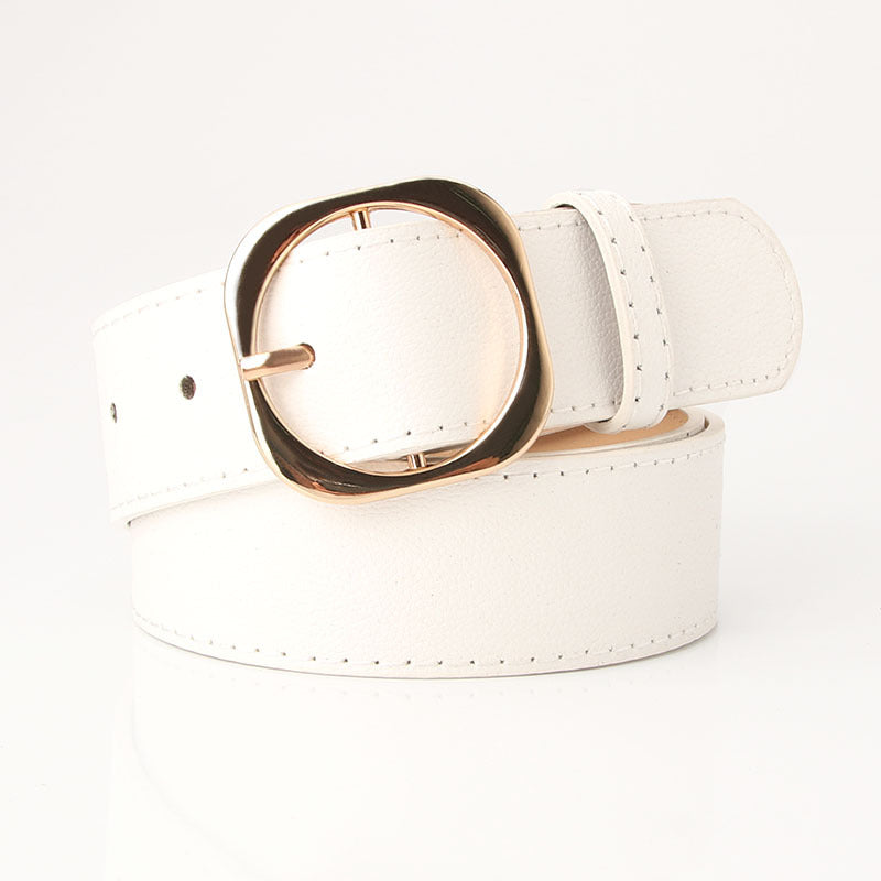 Round Buckle Belt Women Casual Dress Belt Leather Belt Waistbands