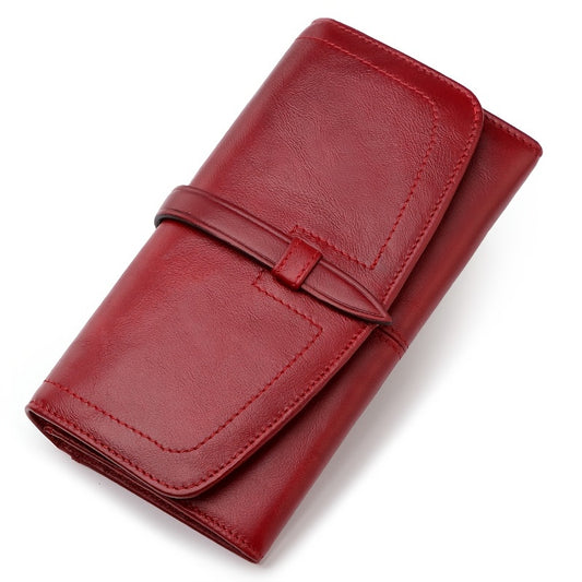 Women's RFID Blocking Leather Tri Fold Wallet Clutch with Snap Closure