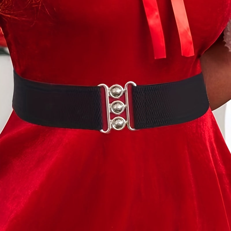 Women's Casual Elastic Wide Belt with Metal Buckle