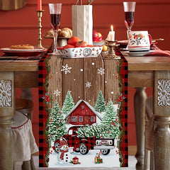 Christmas Table Runner Merry Christmas Tree Snowman Pattern Table Cover