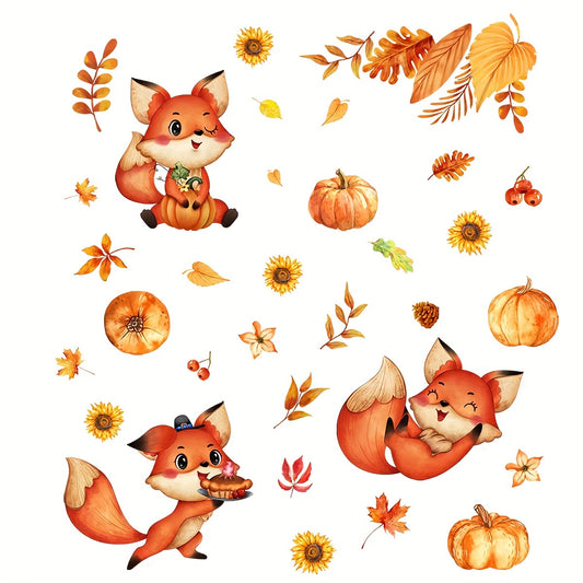6pcs Golden Maple Leaf Pumpkin Fox Glass Window Decorations