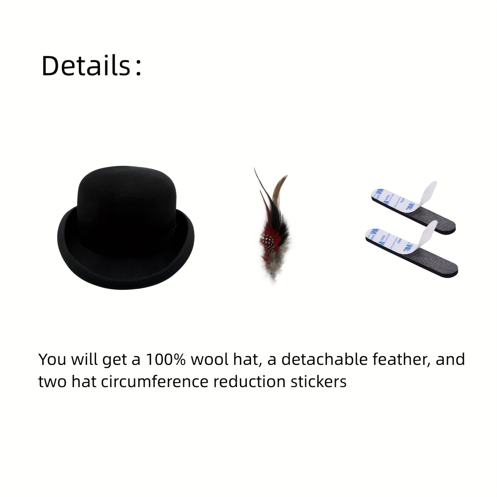 Men's 100 Wool Derby Hat With Removable Feather Bowler Hat