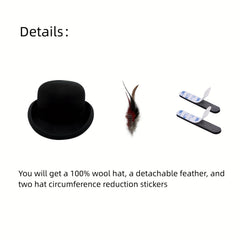 Men's 100 Wool Derby Hat With Removable Feather Bowler Hat