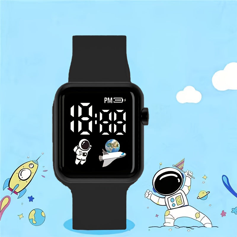 LED Digital Display Sports Watch for Teens Astronaut & Planet Dial Date Calendar
