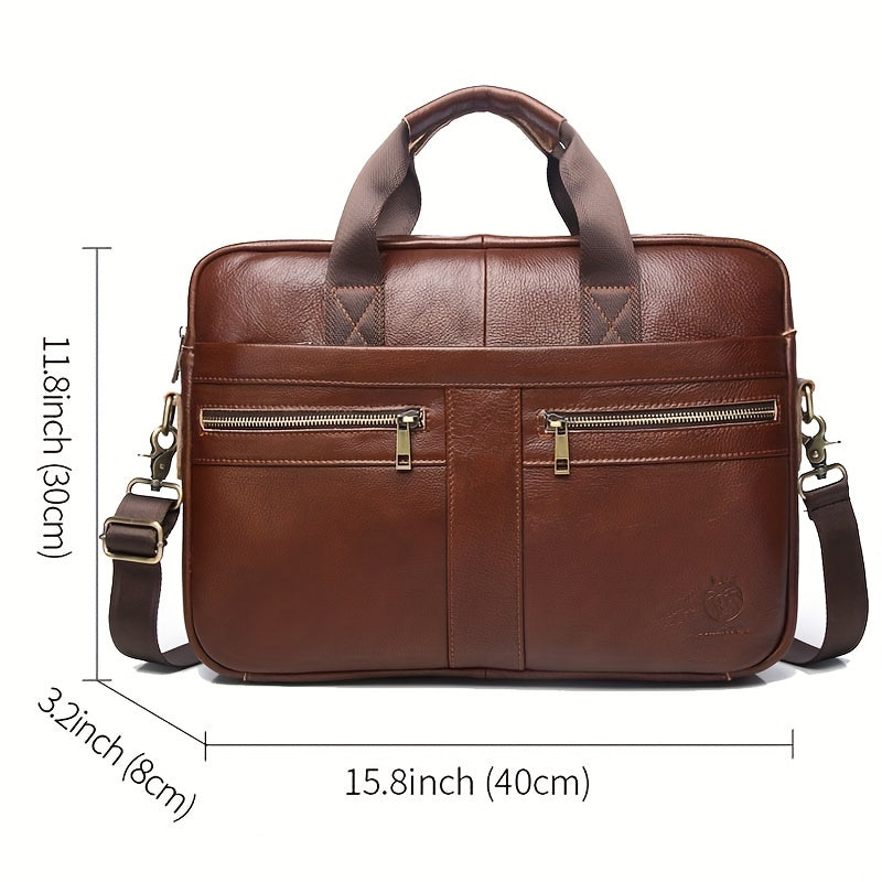 Men's Leather Briefcase Large Capacity Shoulder Bag Computer Handbag