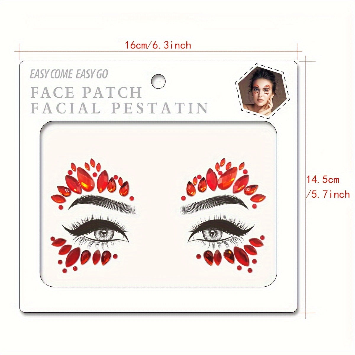 Red Drill Sparkle Face Sticker 1pc Resin Material Daily Glitter