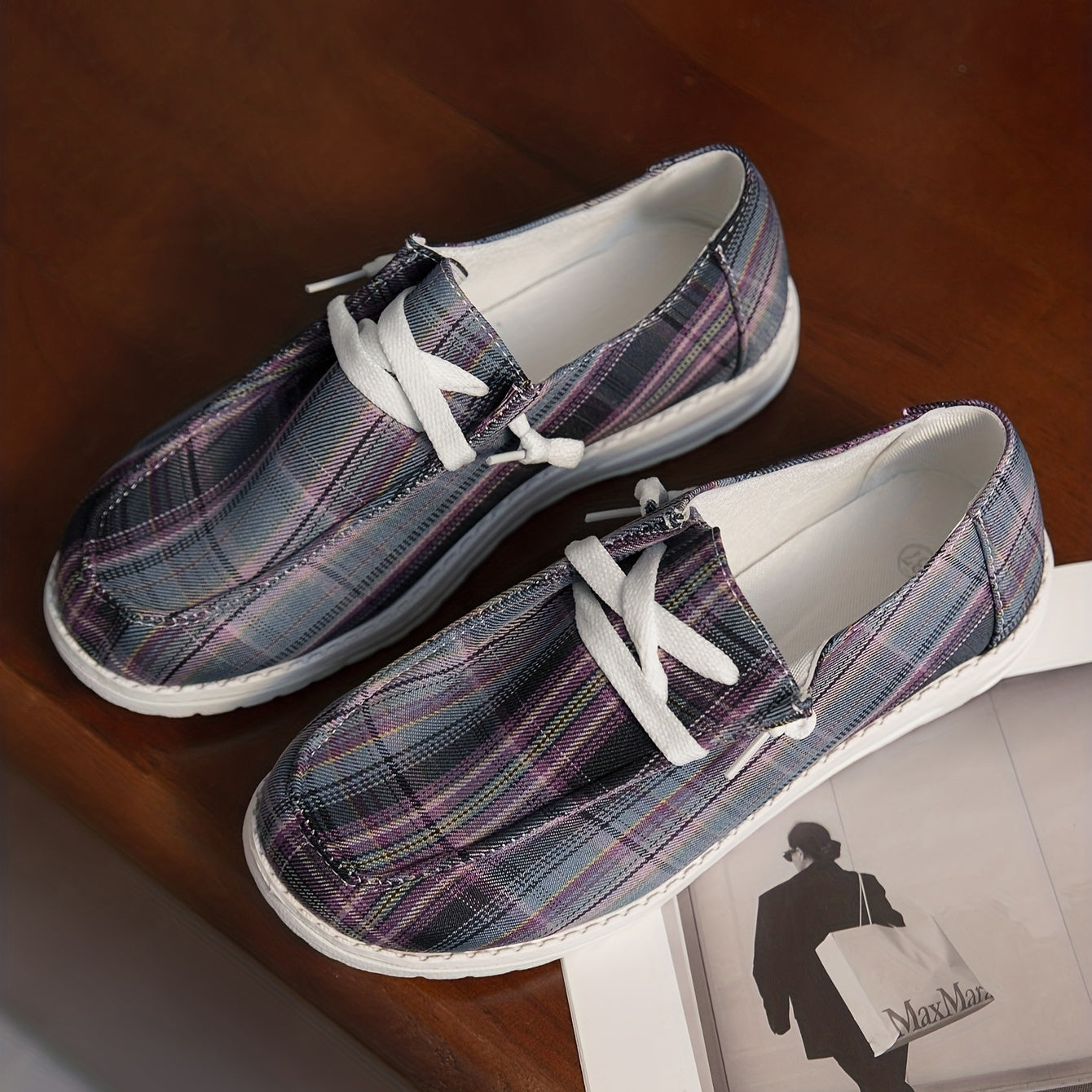 Women's Plaid Canvas Shoes Lace Up Lightweight Comfortable Outdoor Shoes