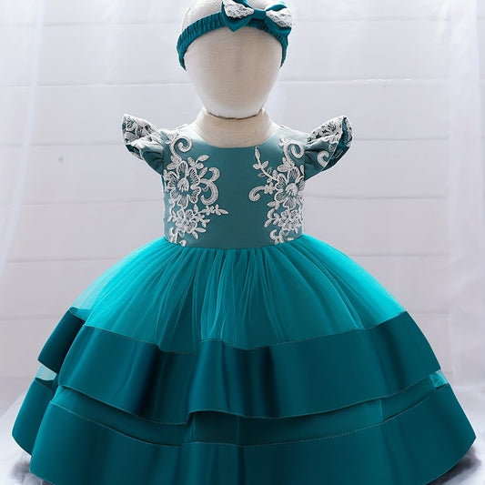 1st Birthday Party Dress Baby Girl with Headband Princess Dress
