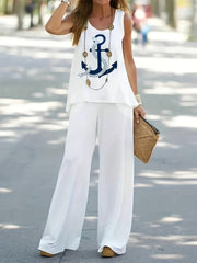 Floral Print Sleeveless Top & Wide Leg Pants Set