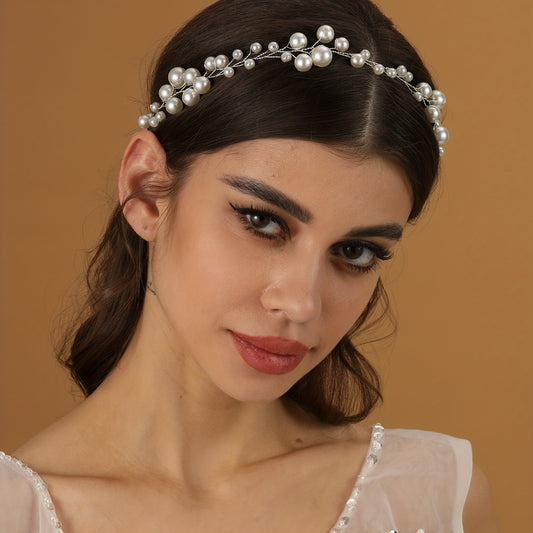 Faux Pearl Headband Long Hair Rattan Bridal Hair Accessories