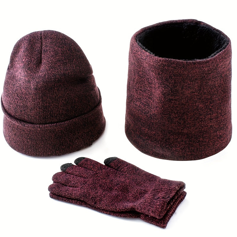 Winter Woolen Warm Knitted Hat Scarf Gloves Set