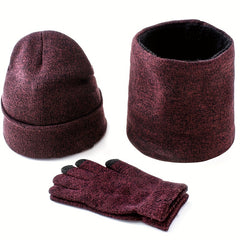 Winter Woolen Warm Knitted Hat Scarf Gloves Set