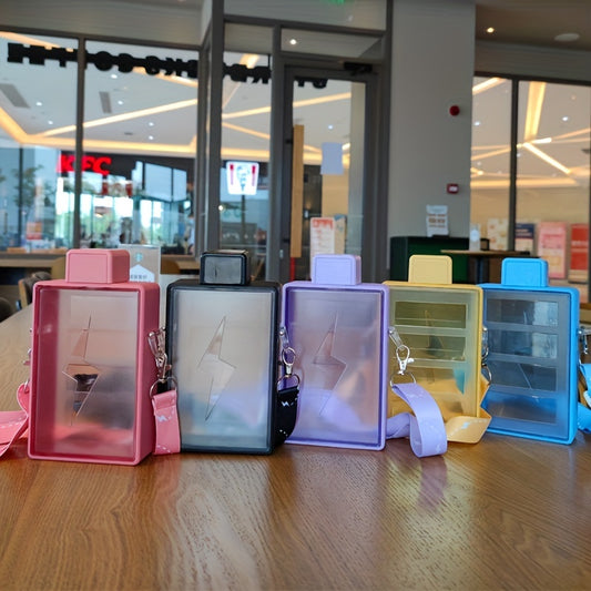 Square Plastic Water Bottle with Shoulder Strap