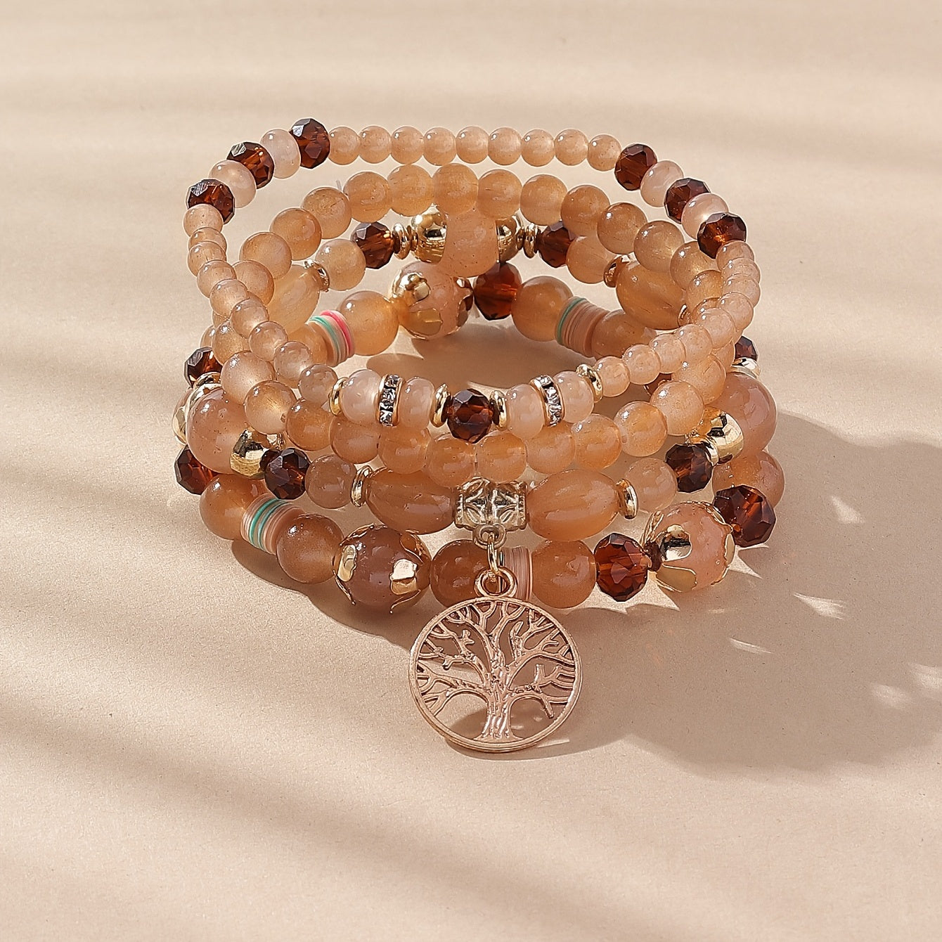 Tree Of Life Beads Bracelet Set 4 Pcs Stretch Pendant Bangle Wrap Hand Jewelry