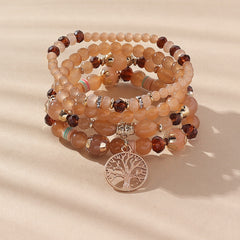 Tree Of Life Beads Bracelet Set 4 Pcs Stretch Pendant Bangle Wrap Hand Jewelry