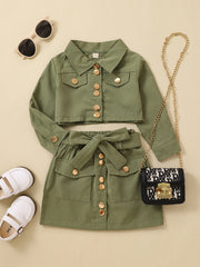 Girls Long Sleeve Top & Skirt Set with Belt