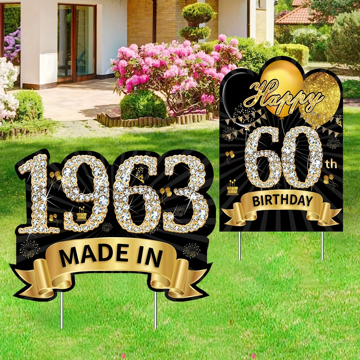 60th Birthday Yard Signs Decorations - Happy 60th Birthday & In 1963 Lawn Sign