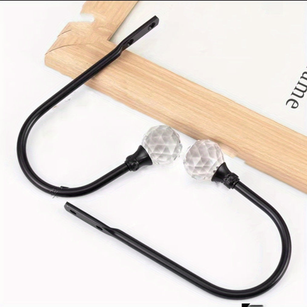 2pcs Crystal Curtain Hooks U Shaped Hooks Wall Mounted Curtain Tieback