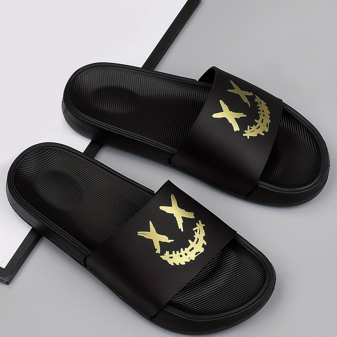 Men's Cartoon Smile Slip On Slides Soft Sole Slippers